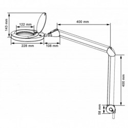 Plan lampe LED avec loupe cylindrique sur bras articulé