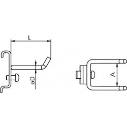 Dimensions crochet pour suspension d'outil sur panneau perforé