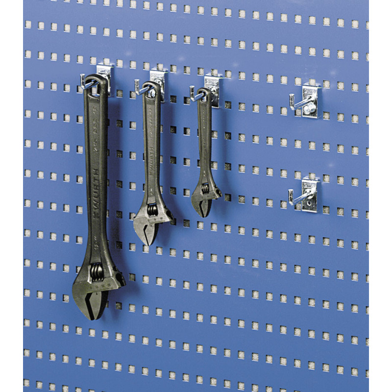 Crochet de suspension pour grosses clés sur panneau perforé Crochet de suspension pour grosses clés sur panneau perforé