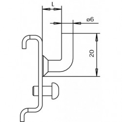 Dimensions crochet de suspension pour grosses clés sur panneau perforé