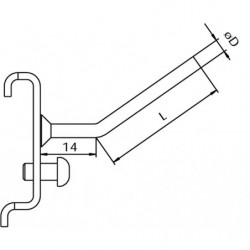 Dimensions crochet à tige inclinée pour rangement d'outils sur panneau perforé