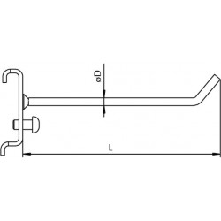 Dimensions support incliné 2 tiges pour suspension d'outil sur panneau perforé