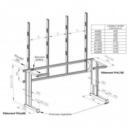 Plan de poste de travail ergonomique réglable en hauteur avec triple cadres frontaux en montants perforés