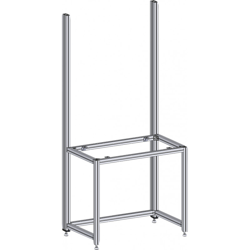 Table de travail hauteur fixe avec cadre frontal profilé aluminium pour adaptation étagères et éclairage