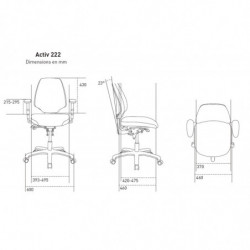 Dimensions siège Activ 222 avec assise large et dossier haut