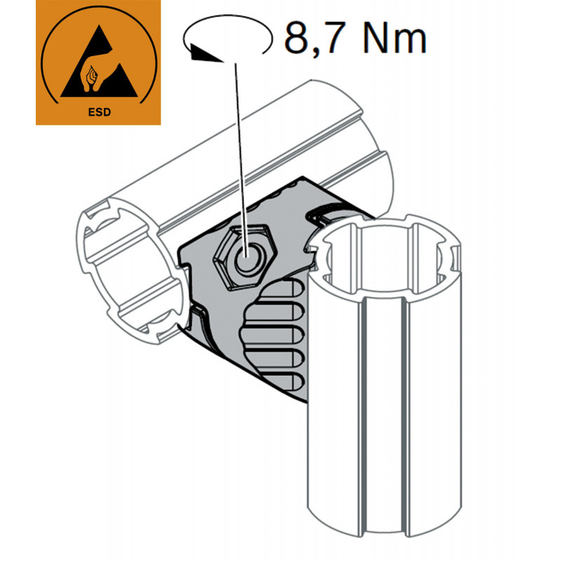 Raccord 2 tubes aluminium Ø 28 mm perpendiculaires