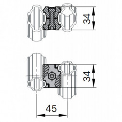 Schéma Raccord 2 tubes aluminium Ø 28 mm perpendiculaires