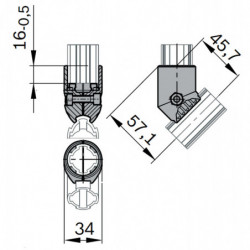 Schéma Jonction 2 tubes alu à 45°