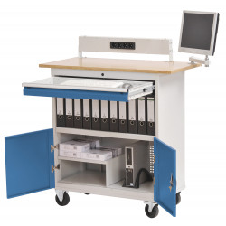 Bureau informatique mobile avec rangements et bras articulé pour écran plat