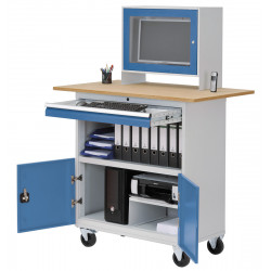 Bureau informatique mobile avec rangements et compartiment de protection pour écran plat