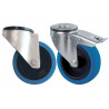 Jeu de 4 roulettes pivotantes avec bandage caoutchouc bleu dont 2 avec frein Ø 100 mm