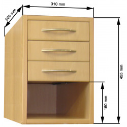 Dimensions du bloc-tiroirs de l'établi bijoutier, horloger, sertisseur, L 310 x P 500 x H 455 mm