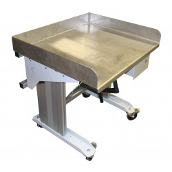 Table de travail mobile hauteur ajustable par manivelle avec plateau inox