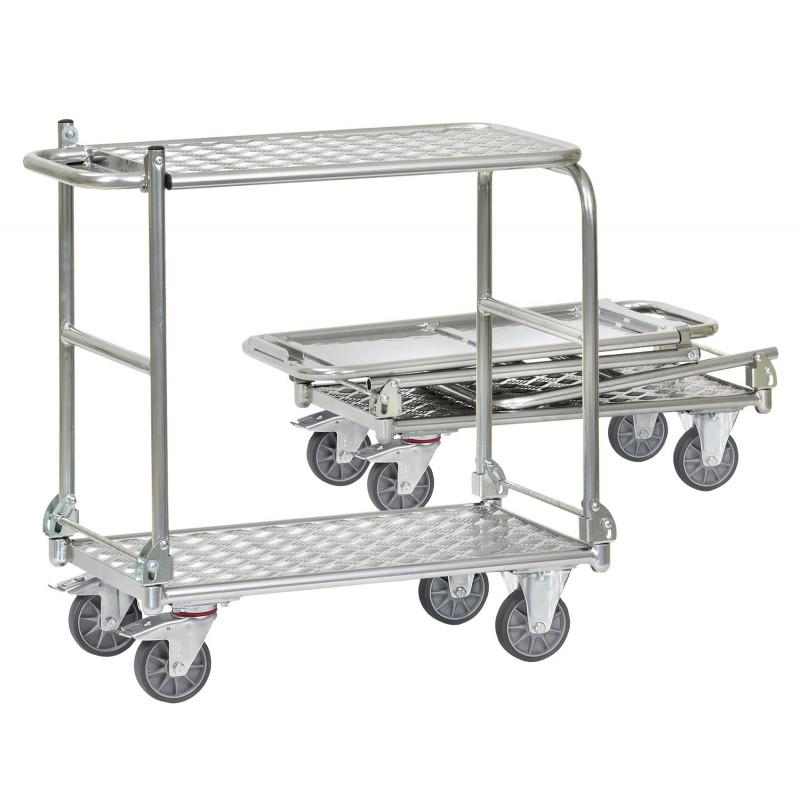 Chariot pliable à double plateaux aluminium