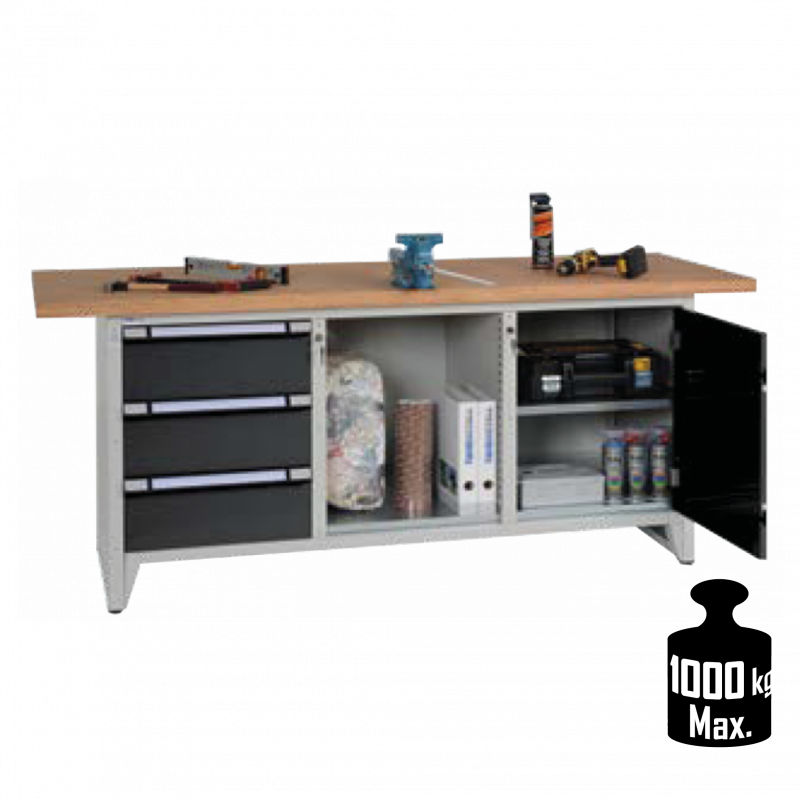 Etabli compact avec 3 tiroirs, 1 niche et 1 porte Etabli compact avec 3 tiroirs, 1 niche et 1 porte