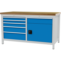 Exemple de configuration de l'établi avec plateau, tiroirs et placard