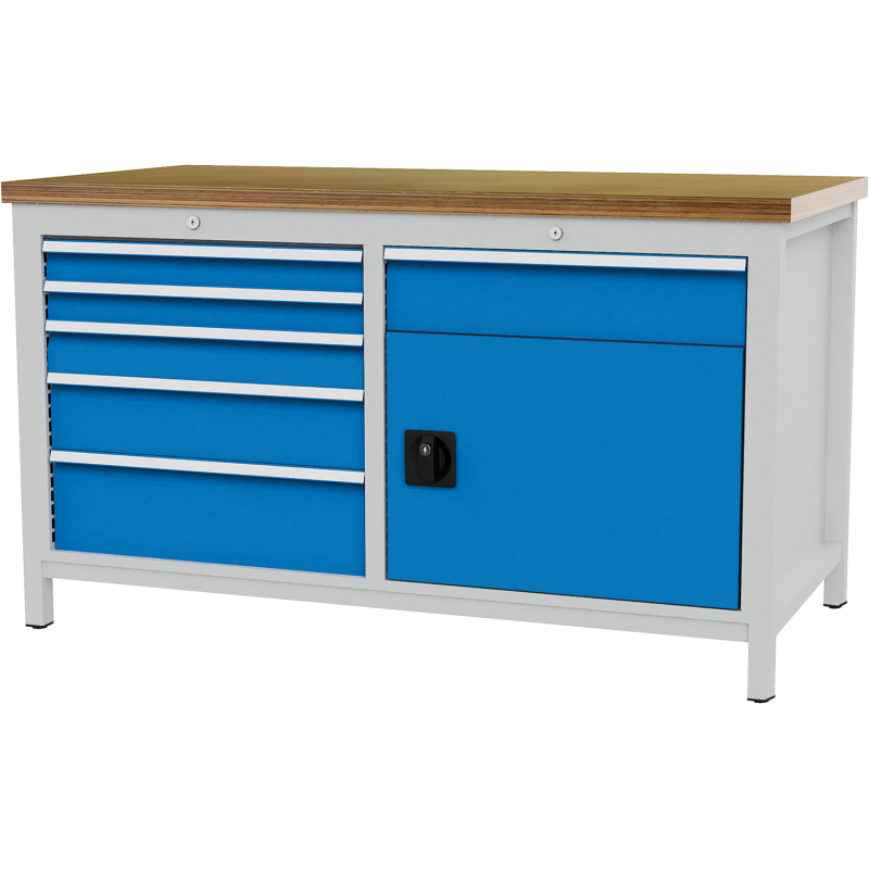 Exemple de configuration de l'établi avec plateau, tiroirs et placard