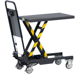 Chariot à plateforme élévatrice 150 kg, plateau 700×450 mm, levée 265 à 755 mm.