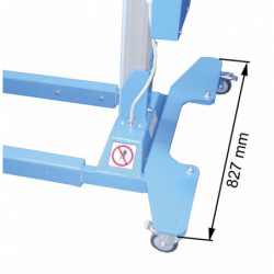 Dimensions du piétement du chariot électrique 90E avec le stabilisateur