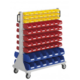 Chariot porte-bacs à bec et bacs transparents
