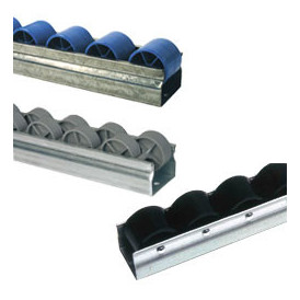 Rail à galets plastique sur profilé acier pour tube aluminium