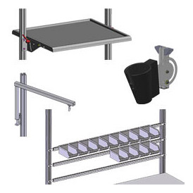 Aménagement frontal sur profilés aluminium - Etagères et supports