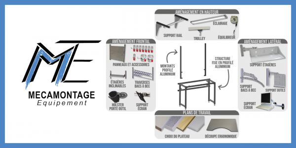 Composez votre poste de travail en profilés aluminium  avec les éléments Mécamontage